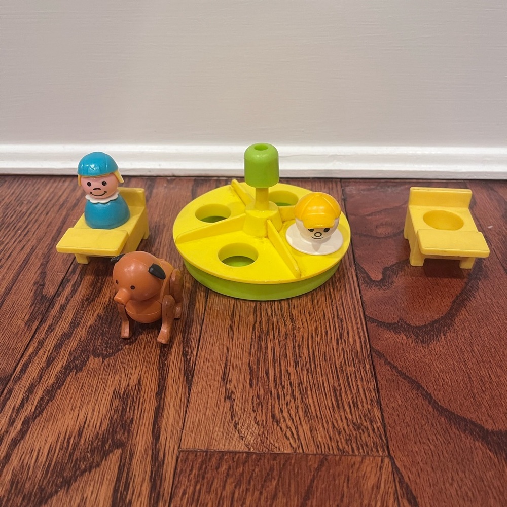 Fisher Price Little People Lot  merry go round dog boy girl chairs 7 pieces